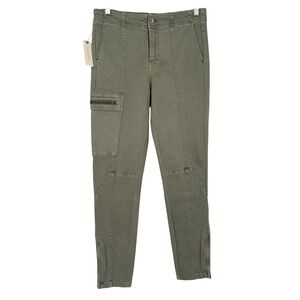 Anthropologie Cargo Pants Women 26 Olive Green Slim Ankle Zip Utilitarian